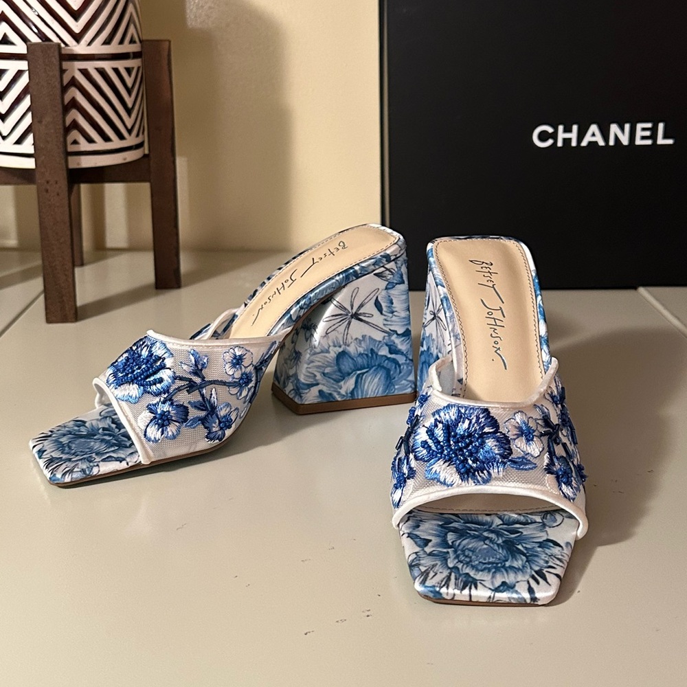 Betsey Johnson Roo Blue Floral Heels